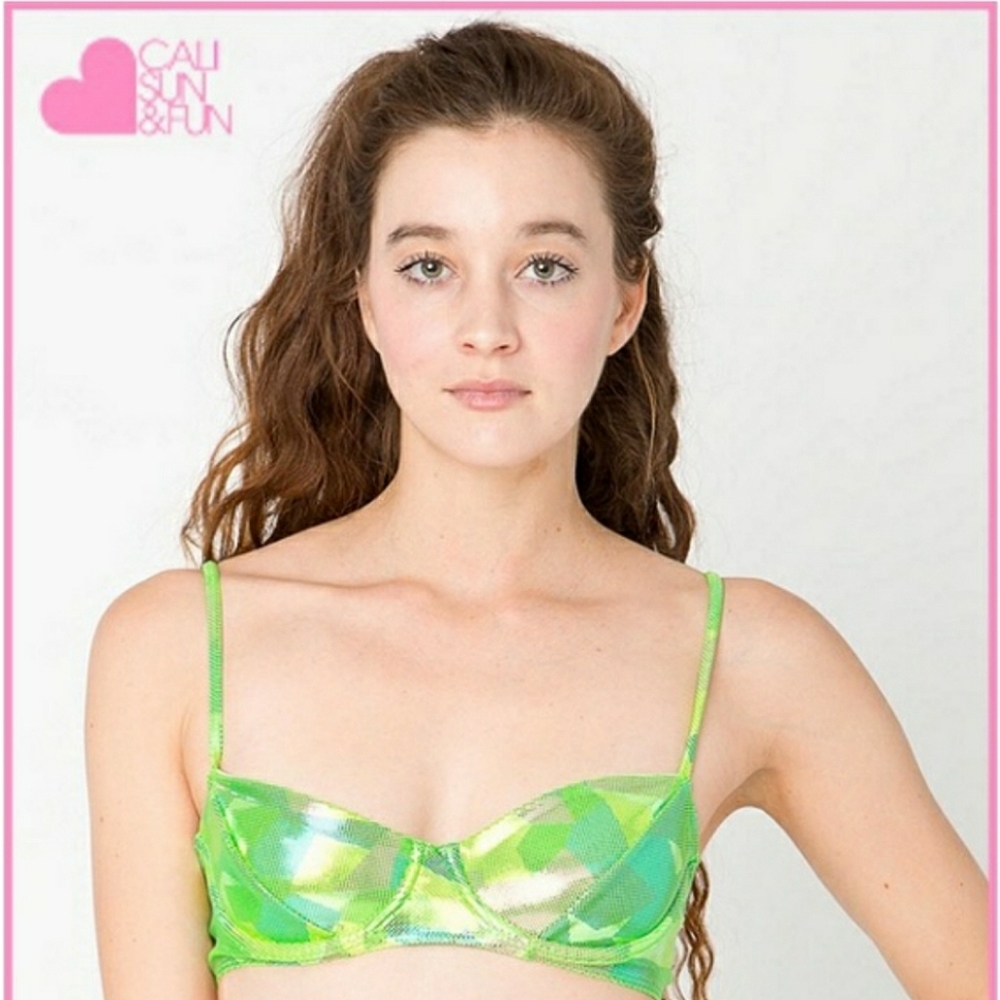Cali Sun & Fun Lime Green Geometric Underwire Bikini Top